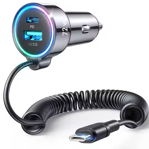 Fast Car Charger USB C, PD &QC3.0 with 5ft 30W Type C Coiled Cable, Car iPhone Charger Adapter Cigar