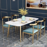 【TikTok】#Marble Dining-Table Modern Simple Home Small Apartment Rectangular Economy Nordic Stone Plate Dining Tables and
