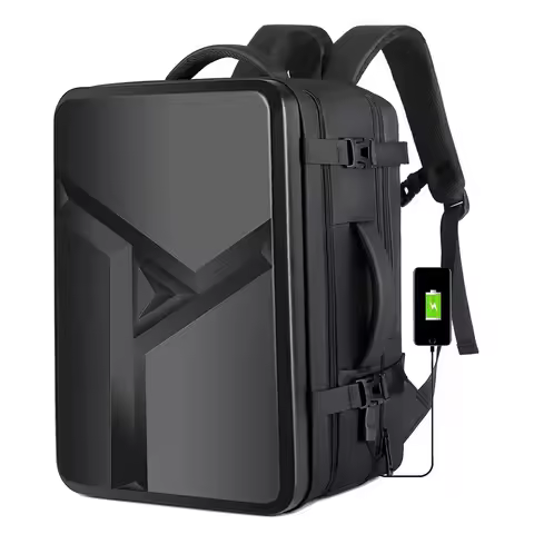 Men's 55L Large Capacity 17" Laptop Backpack Expandable Travel Backpack Waterproof 900D ABS Hard She