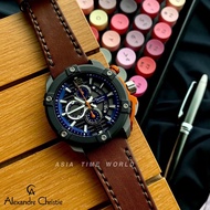 [Original] Alexandre Christie 6613 MCLEPBUOR Chronograph Men Watch with Blue Dial Brown Genuine Leather