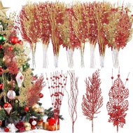 1Pc Christmas Glitter Berries Stems 17 Inch Christmas Tree Picks Sprays Glittery Curly Twigs Branche