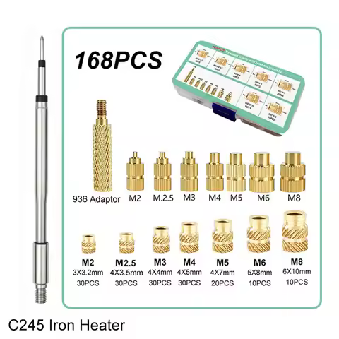 Brass Hot Melt Insert Nut for Soldering Iron Tip C245/HS-02A/T80P/T90B M2-M8 Internal Thread Head He