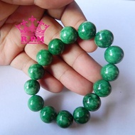 Gelang Pria Wanita Batu Giok Asli Original Warna Hijau Loreng 13mm
