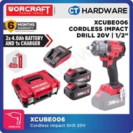 Worcraft XCUBE006 Brushless Cordless Impact Drill 20V 1/2" 0-850Nm come with 2x4.0Ah Battery 1xCharg