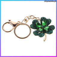 Lucky Green Leaf Alloy Keychain Cute Crystal Four Leaf Pendant Bag Decoration zhiymais4w