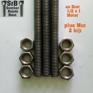 As Drat M12 Panjang 1 Meter(Drat Kasar) Baut Long Full Drat