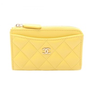 【二手】香奈兒 AP3179 黃色魚子醬紋小牛皮（粒面小牛皮）絎縫零錢包/卡包 女士二手