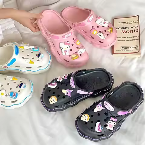 Sanrio Kuromi Holey Platform Slippers Eva Women Summer Outdoor Shose Cartoon Design Non-Slip Slipper