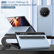 Honor Magic V6 CaseSmart Window Litchi Grain Leather Magnetic Suction Flip Cover Protective Case Wit