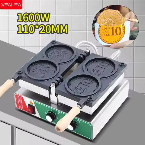 XEOLEO Electric 2PCS Gold Coin Waffle Maker 1600W Coin Waffle Bread Maker Non-stick Cheese Coin Waff