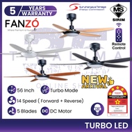 FANZÓ FANZO TURBO LED Fan 56Inch 5 Blades DC Motor 14 Speed 3 Colour LED With Remote Control Ceiling Fan Kipas Siling