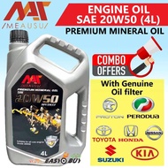 MEAUSU Engine Oil SAE 20W50 20W-50 Mineral (4L) With Oil Filter Perodua Proton Toyota Proton Honda Nissan Kia Hyund