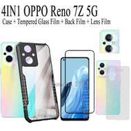 4IN1 oppo Reno 7Z 5G RENO7Z Reno 6 5g phone case + back film + lens film + tempered film Clear Transparent Acrylic Phone Case