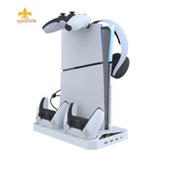 For PS5 Slim Console Stand Cooling Station Fan Stand with Headset Holder Cooling Fan for Playstation 5 Slim Digital/Disc Edition [anisunshine.sg]