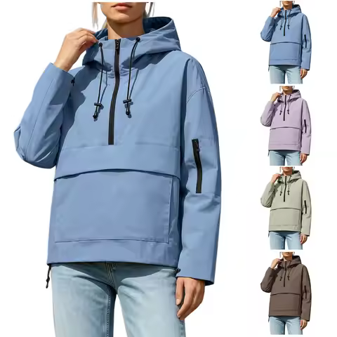 Half Zipper Hooded Rain Jacket For Women Women’S Lightweight Anorak Pullover Hoodie Jacket Water Ath