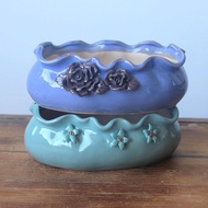 Korean-Style Ceramic Succulent Flowerpot Hand-Pinched Flower Succulent Bonsai Succulent Platter Desktop Pot7772