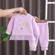 New Autumn Spring Girls Clothes Baby Causal embroidery Hooded Causal Pants 2pcs/set Kids Sport Suit 