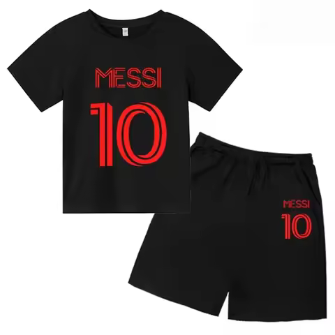 New Messi Printed Children Teen T-shirt + Shorts 2pcs Set Kid Football Boy Girl Clothing Summer Shor