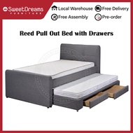Reed Pull Out Bed + 2 Drawers | Bedframe + Mattress | Bedset Package | Single / Super Single + Single