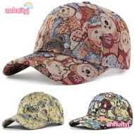 AHTY Unisex-Teens Caps, Cotton Bear Print Cute Bear Baseball Cap, Cartoon Little Bear Print Duckbill