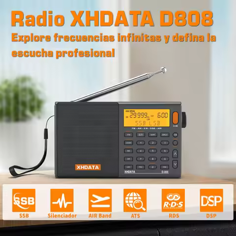 XHDATA D808 Portable Multiband Radio Receiver AM/FM/SW/MW SSB AIR RDS Stereo Sound Long Range Recept