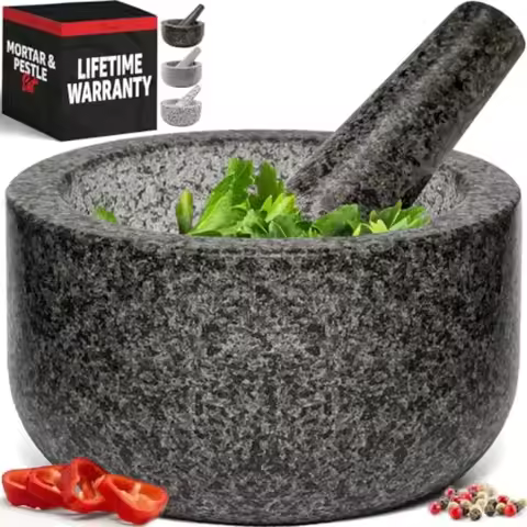 Heavy Duty Large Mortar and Pestle Set 100% Granite Non Slip Base Make Fresh Guacamole Salsa Pesto S