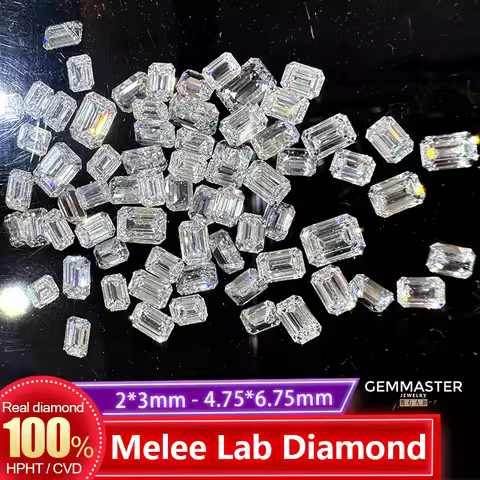 Melee Lab Grown Diamond Emerald Cut D color VVS Synthetic Diamonds Wholesale Side Stone 100% Real La