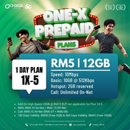 1X-5 【12GB】ONEXOX SIMKAD PREPAID 3.0 4G/5G LTE 10MBPS + HOTSPOT 2GB
