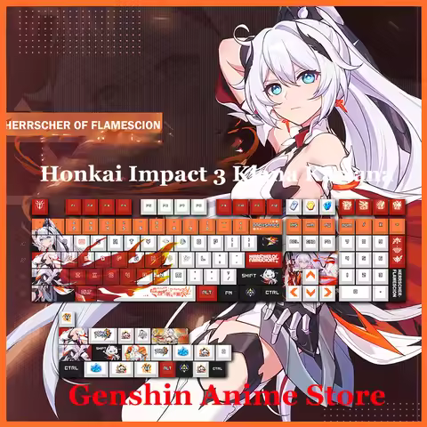 Game Honkai Impact 3 Kiana Kaslana PBT Key Caps Cosplay Props Axis Side Engraved Mechanicale Keycaps