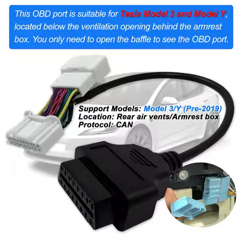 20pin OBD Connector for Tesla Model 3 Before January 2019 For X431 OBD2 Diagnostic Adapter Cable 20p