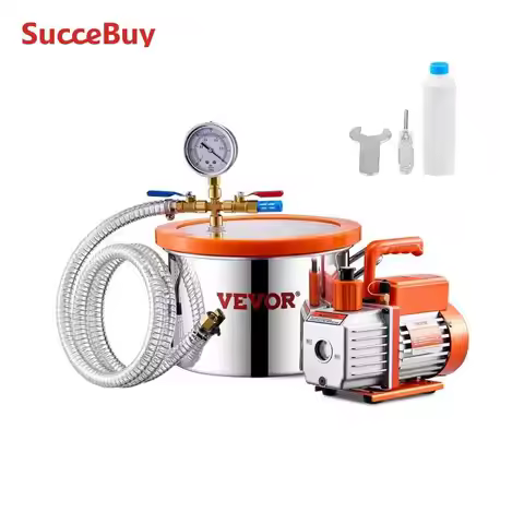 VEVOR 1.5 / 3 / 5 Gallon Vacuum Chamber & 3.5 CFM Single Stage Pump Kit with 4.92 ft Hose for Degass