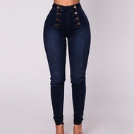 New-style womens jeans double-breasted slim stretch trousers high-waisted double-breasted chaps penc