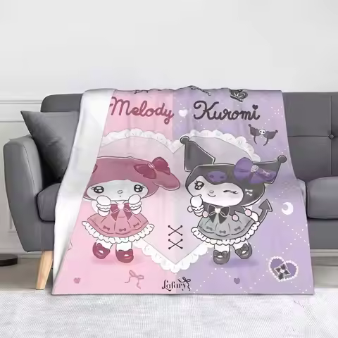 My Melody and Kuromi Cartoon Plush Blanket Awesome Throw Blanket for Home 150*125cm Rug Piece