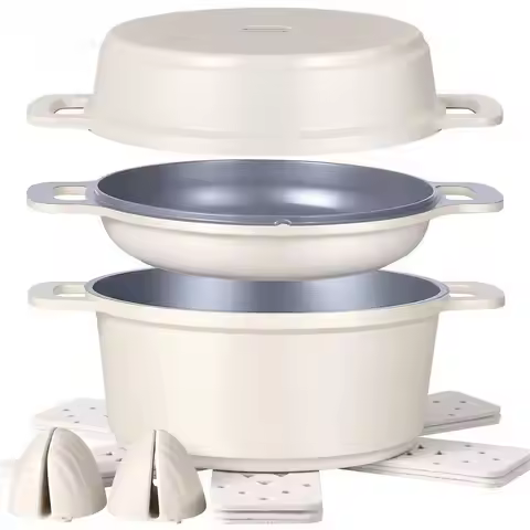 8Piece Non Stick Stock Pot with Lid, Ceramic Cooking Pot Set, 4.5 Qt AllinOne Non Toxic Soup Pot for