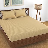 TIB Glace Cotton Stripped 78 x 72 x 8 inches Satin Fitted Bedsheets King Size, Plain Bedsheet for Do