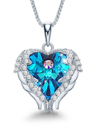 CDE Angel Wing Love Heart Birthstone Necklaces for Women, Silver Tone/Gold Tone Pendant Necklace Jew