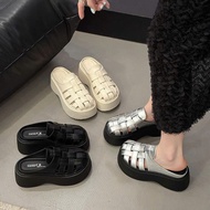 (Standard size QCCC)Women's LEATHER Strappy Sandals 7-8Cm Height Sole Super Cute Bread Sole Sandals 