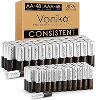 Voniko AA and AAA Batteries 96 Count Combo Pack, 48 Double A and 48 Triple A Batteries, 1.5V Premium