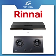 RINNAI RH-S3059-PBW 90CM BLACK SLIMLINE HOOD + RINNAI RB-2GI 2 BURNER INNER FLAME GLASS HOB