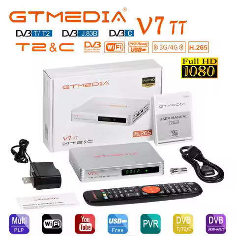 [Genuine] GTmedia V7 TT TV receiver 1080P FHD DVB-T/T2/DVB-C/J.83B H.265 HEVC 10bit PVR USB wifi Sup