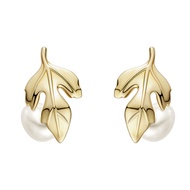 [With Box] HEFANG HEFANG Golden Leaf Pearl Earrings Earrings Elegant Jewelry Earrings Gift