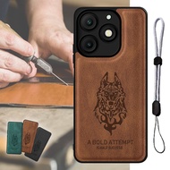 Luxury Leather Case Wolf Design For Itel A50/A667L with Adjustable Phone Lanyard