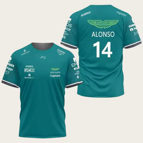 Aston Martin Alonso No. 14 Camiseta de Carreras, Corta De secado Rápido, Breathable, No. 14