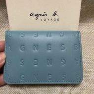 全新 agnes b 藍色 壓紋 Logo 照片層 牛皮 名片夾 信用卡夾 卡包 卡套 卡片夾 證件夾 正品 薄型 特價