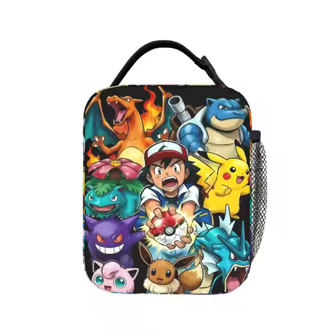 Ash Ketchum Crew Cartoon Lunch Bag For Men Custom Picnic Lunch Box Funny Portable Zipper Oxford Cool