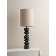 Tall charred wood and natural linen table lamp