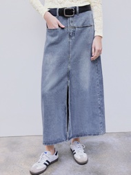 Cider Cider Denim Mid Rise Split Pocket Maxi Skirt