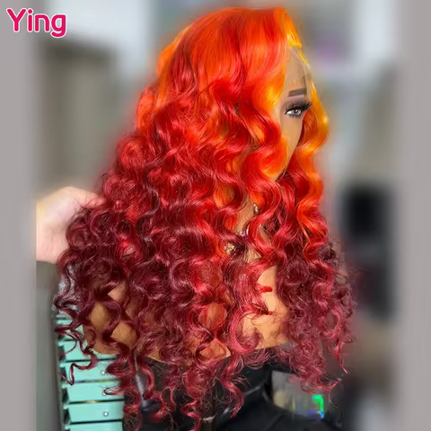 Ying Orange Red Omber Curly Wave Brazilian Remy 613 Blonde Wig 13x4 Lace Front Human Hair Wigs 13x6 