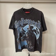 New Godspeed Godspeed Skeleton Rock Band Round Neck Washing Black Loose Short-Sleeved t-Shirt Couple