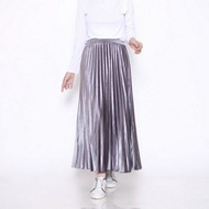 ROK BLUDRU VELVET PANJANG ROK PLISKET BLUDRU IMPORT - Abu silver